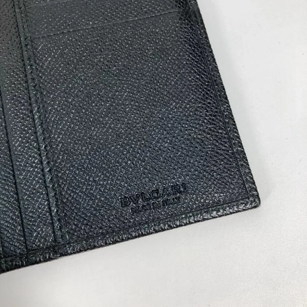 BVLGARI Long wallet logo Two fold Long Wallet Leather Black